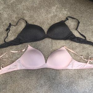 Grey and pink bras